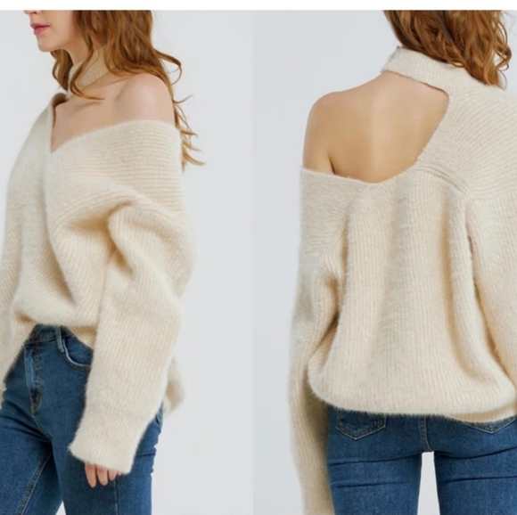 New Cold Shoulder Knitted Sweater - Picture 7 of 7